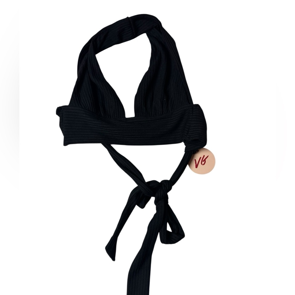Verge‎ Girl Black Ribbed Tie-Front Crop/Bikini Top – Size Large NWT